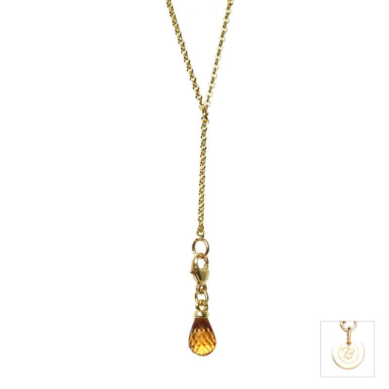 Citrine & Yellow Gold Lariat Necklace
