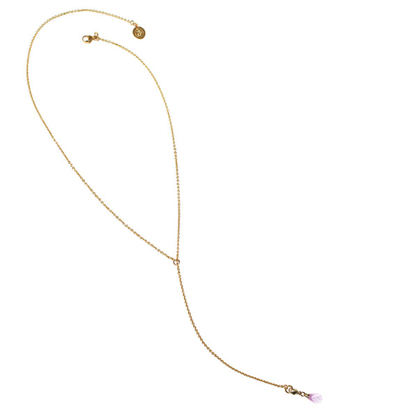 Rose Quartz & Yellow Gold Lariat Necklace