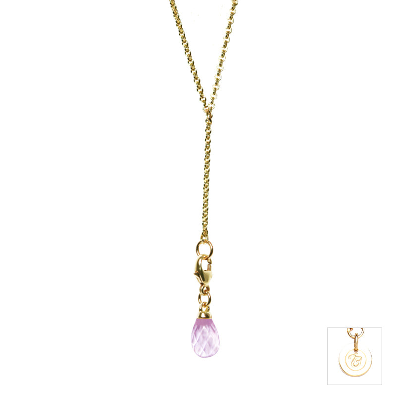 Rose Quartz & Yellow Gold Lariat Necklace