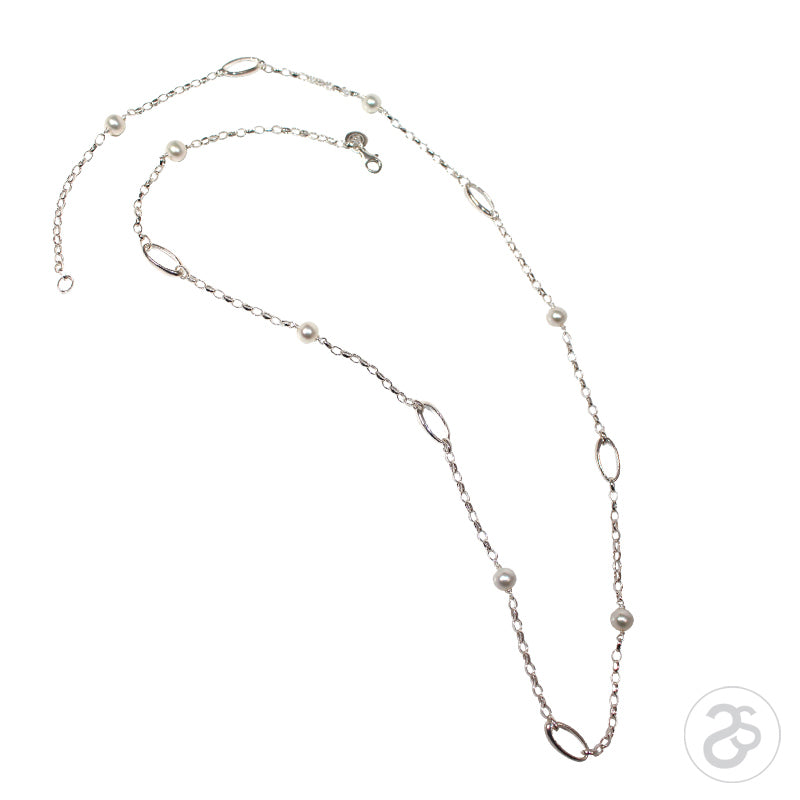 Long Freshwater Pearl & Sterling Silver Necklace