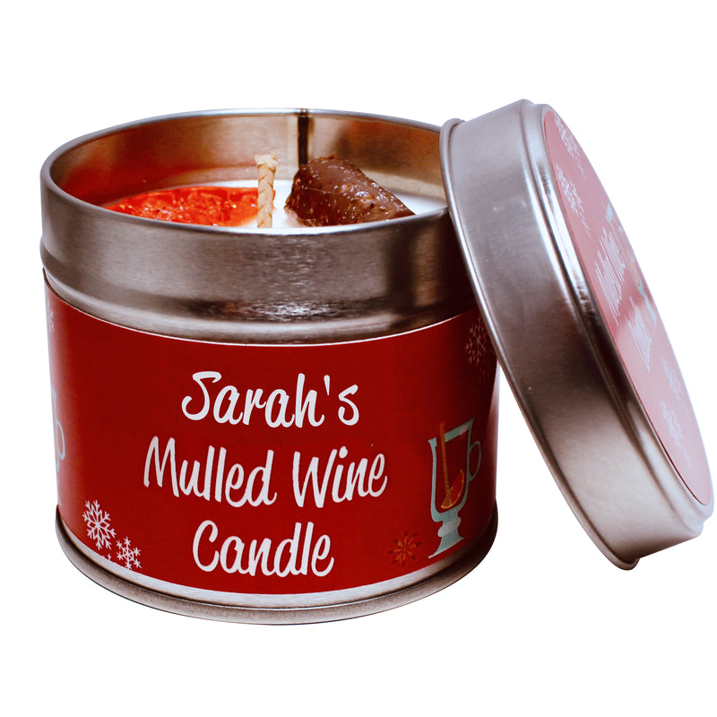Mulled Wine Christmas Personalised Warm Soya Wax Candle Tin