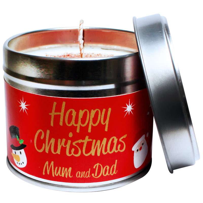 Personalised Happy Christmas Mum & Dad Soya Wax Candle Tin