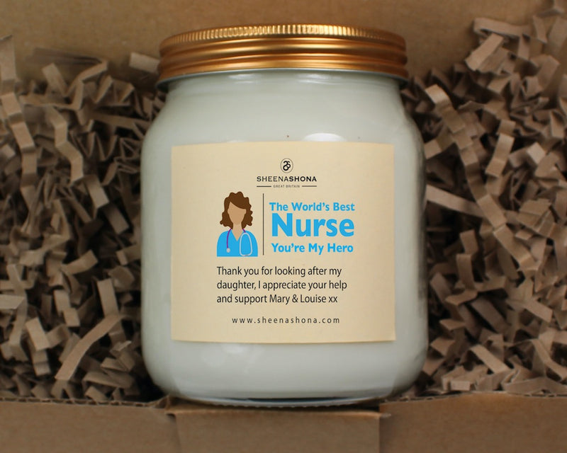 The Worlds Best Nurse, You're My Hero Personalised Soya Wax Honey Jar Candle
