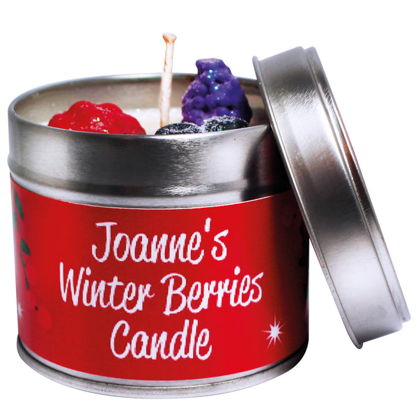 Winter Berries Christmas Personalised Soya Wax Candle Tin