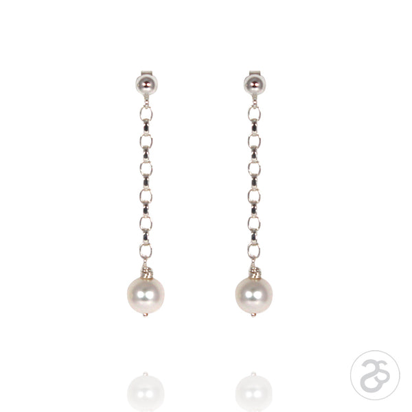 Freshwater Pearl Drop Chain Earrings