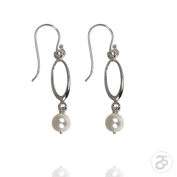 Freshwater Pearl & Sterling Silver Drop Ellipse Earrings