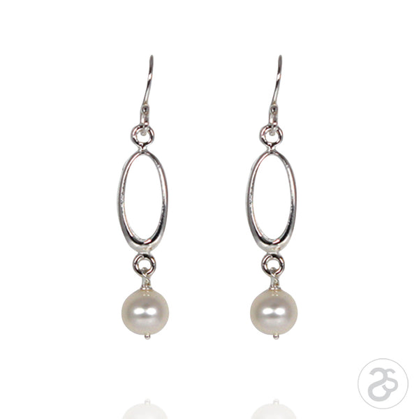Freshwater Pearl & Sterling Silver Drop Ellipse Earrings