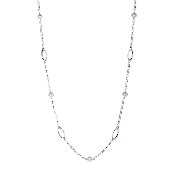 Long Freshwater Pearl & Sterling Silver Necklace