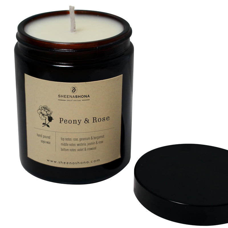 Peony & Rose Scented Soya Wax Amber Jar Candle