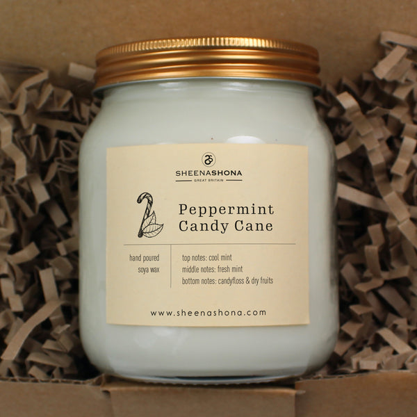 Peppermint Candy Cane Scented Soya Wax Honey Jar Candle