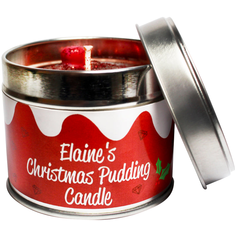 Christmas Personalised Pudding Soya Wax Candle Tin