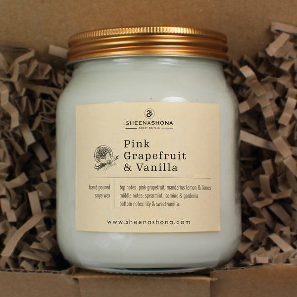 Pink Grapefruit & Vanilla Scented Soya Wax Honey Jar Candle