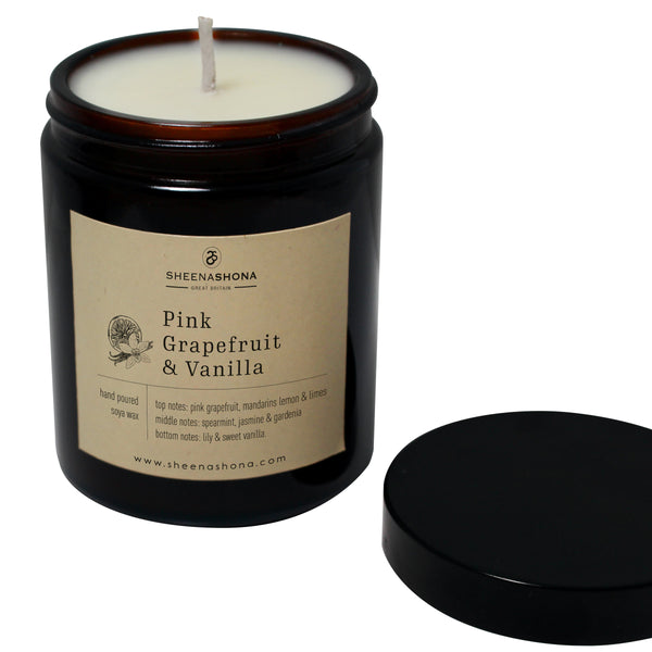 Pink Grapefruit & Vanilla Soya Wax Amber Jar Candle