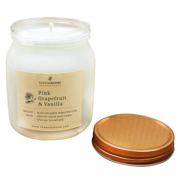 Pink Grapefruit & Vanilla Scented Soya Wax Honey Jar Candle