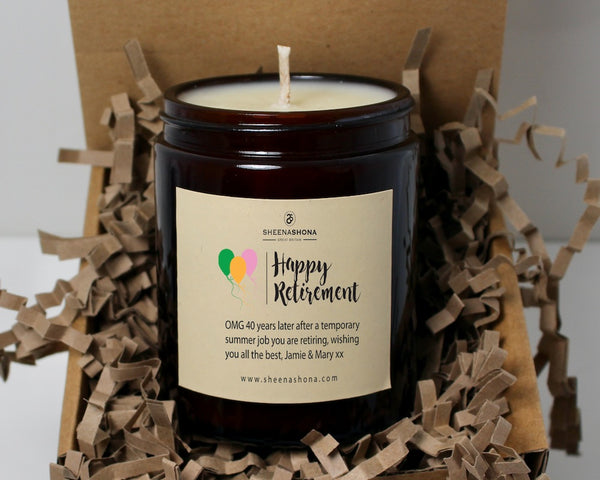 Happy Retirement Personalised Soya Wax Amber Jar Candle