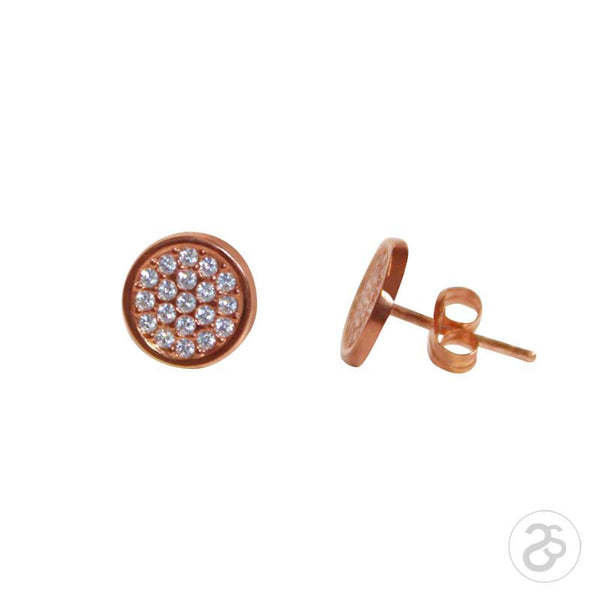 Rose Gold Pave Disc Stud Earrings