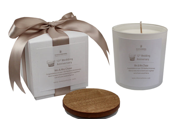 12th Year Linen Wedding Anniversary Luxury Candle