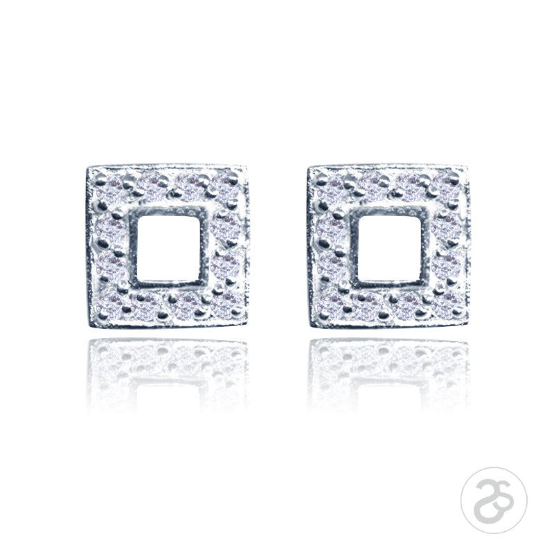 Sterling Silver Square Pave Earrings