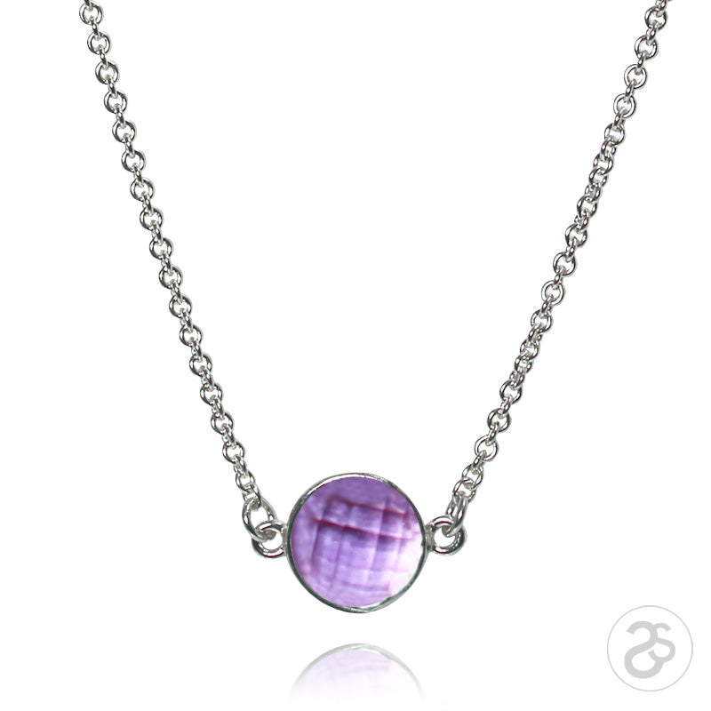 Purple Amethyst Bezel Gemstone & Sterling Silver Necklace