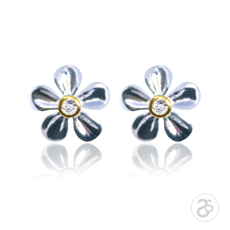 Sterling Silver & Gold Cubic Zirconia Flower Earrings