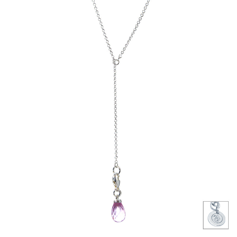 Rose Quartz & Sterling Silver Lariat Necklace