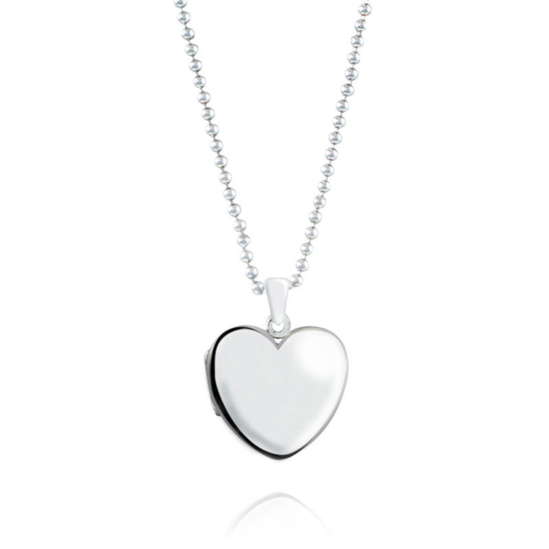 Sterling Silver Little Heart Photo Locket & Beaded Chain