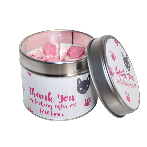 Personalised Thank You For Looking After My Cat Soya Wax Candle Tin