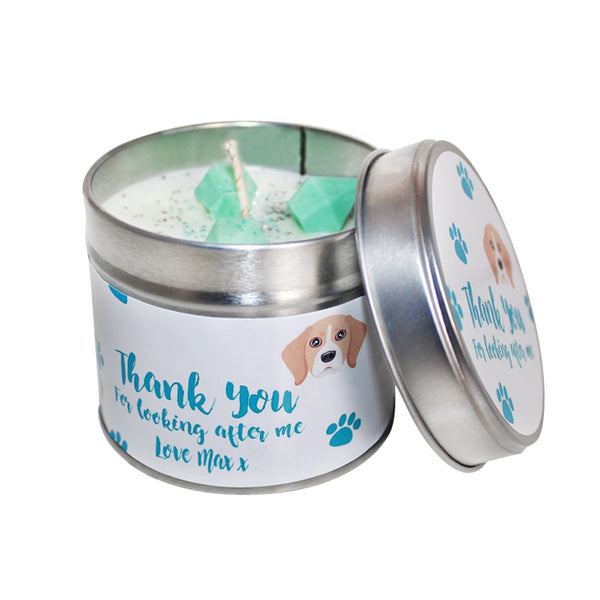 Personalised Thank You For Looking After My Dog Soya Wax Candle Tin