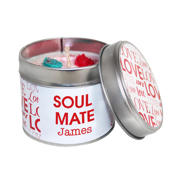 Personalised Soul Mate Valentine's Soya Wax Candle Tin