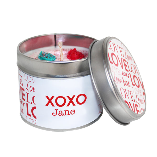 Personalised XOXO Hugs & Kisses Valentine's Soya Wax Candle Tin