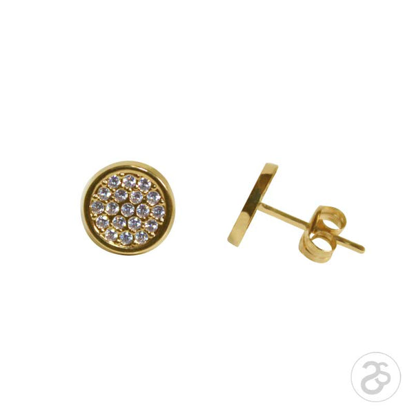 Yellow Gold Pave Disc Stud Earrings