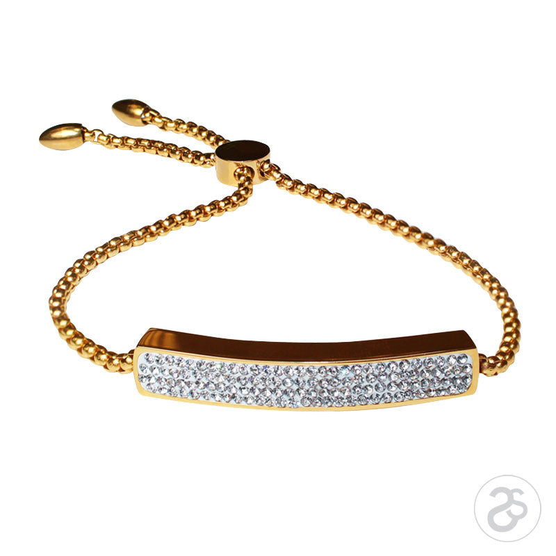 Cubic Zirconia & Yellow Gold Vogue Adjustable Chain Bracelet
