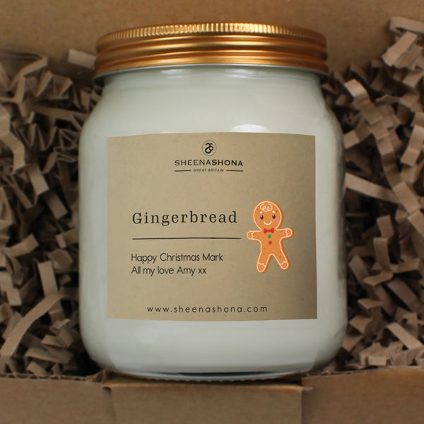 Gingerbread Christmas Personalised Soya Wax Large Honey Jar Candle