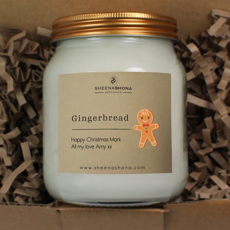 Christmas Personalised Gingerbread Soya Wax Large Honey Jar Candle