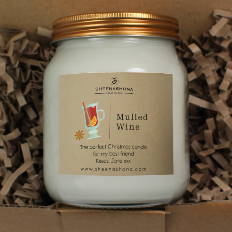 Mulled Wine Christmas Personalised Soya Wax Large Honey Jar Candle