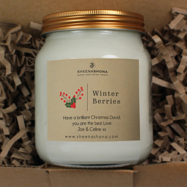 Christmas Winter Berries Soya Wax Large Honey Jar Candle
