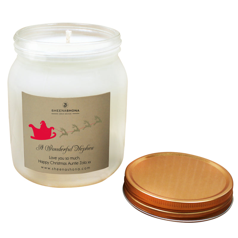 Christmas Personalised 'Nephew' Soya Wax Large Honey Jar Candle