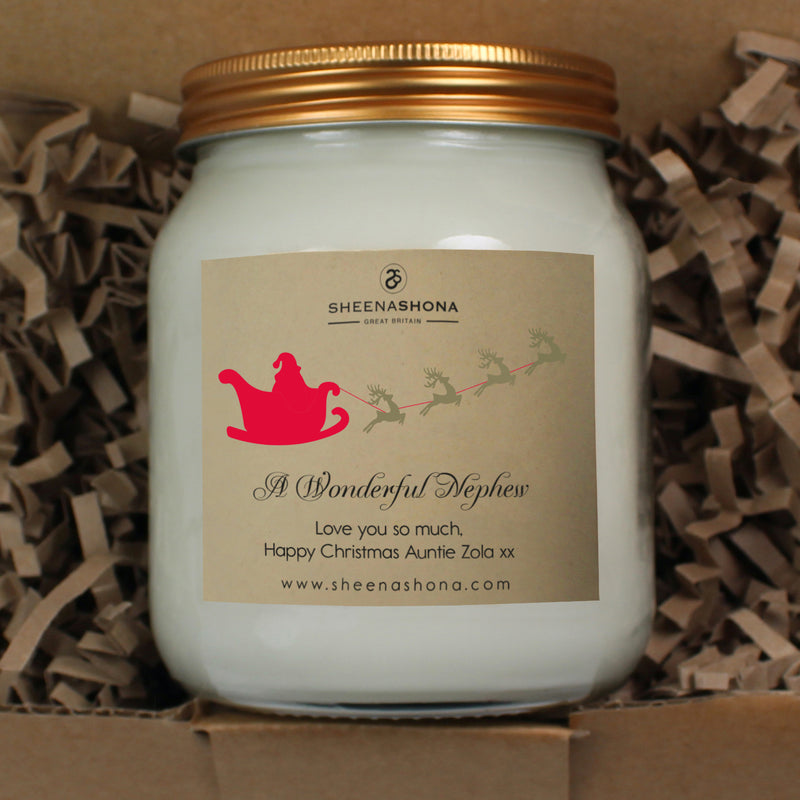 Christmas Personalised 'Nephew' Soya Wax Large Honey Jar Candle