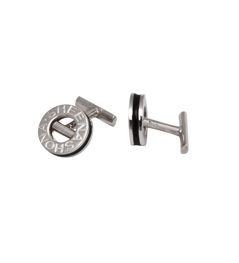 Sterling Silver Polo Cufflinks & Black Enamel