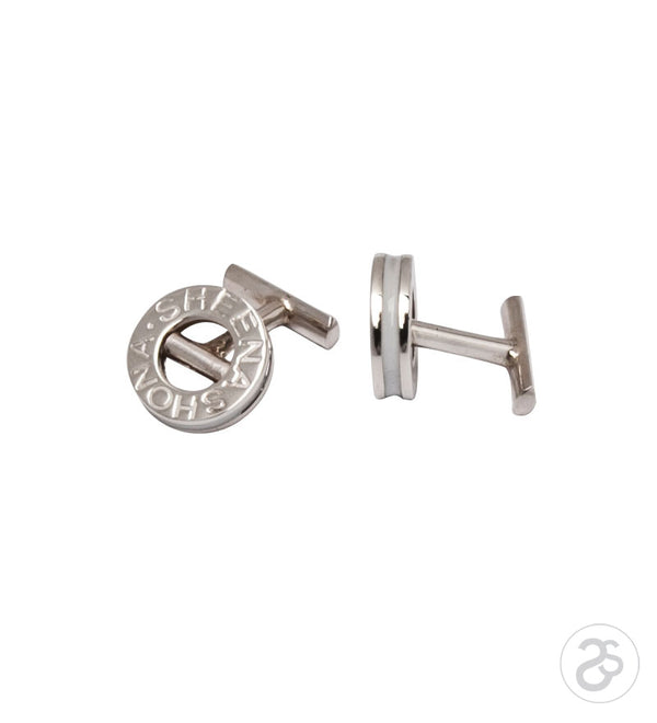 Sterling Silver Polo Cufflinks & White Enamel