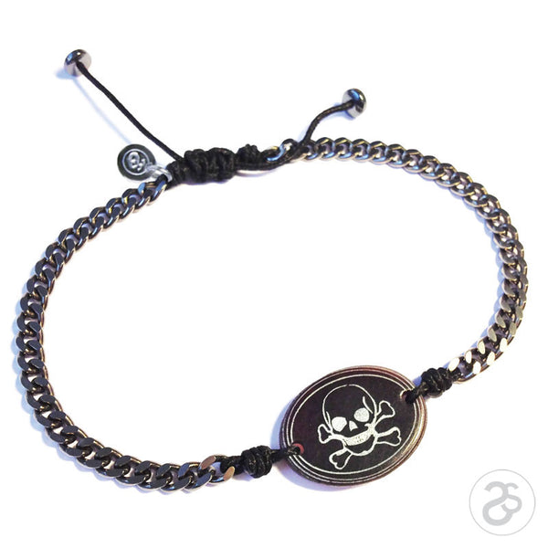 Mens Oxidised Sterling Silver Skull Adjustable Bracelet